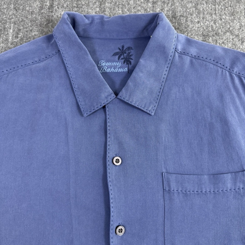 Tommy Bahama Men's XL 100% Silk Short Sleeve Button Shirt Blue Resort Casual